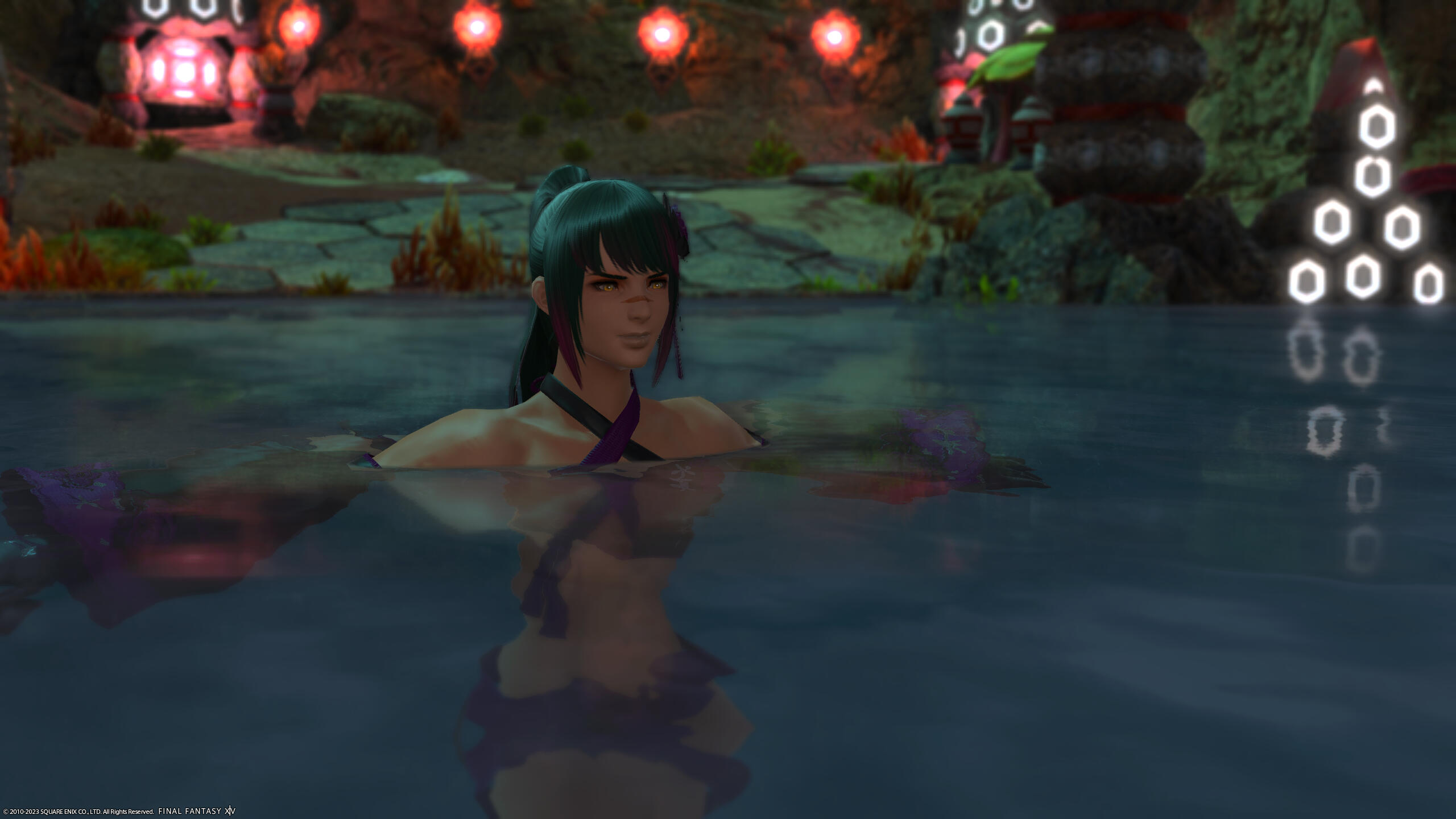 Enjoying a night swim.